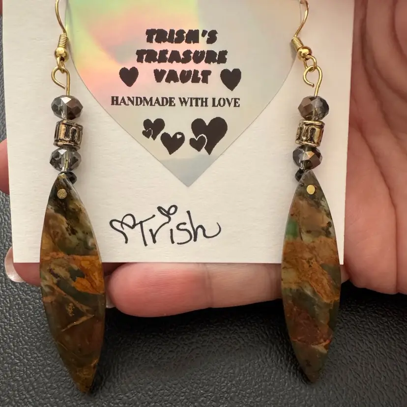 Handmade With Love Good Tone Jasper And Glass Bead Earrings