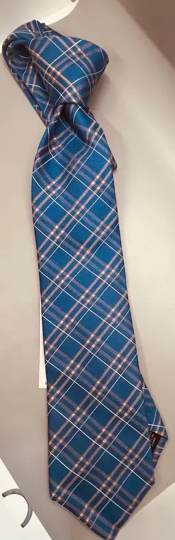 Michael Kors men's blue medium boardwalk plaid silk neck-tie With Tags