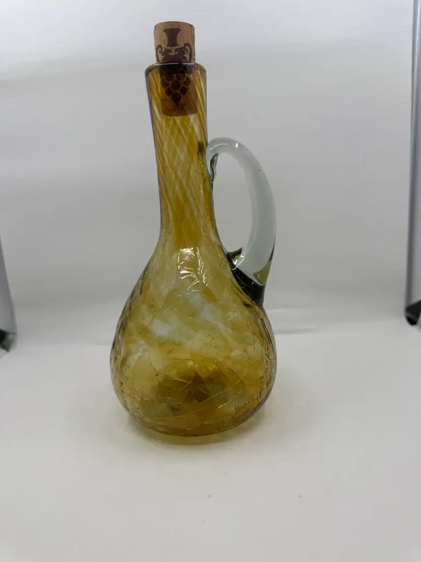 Blown Crackle Glass Decanter, 8”