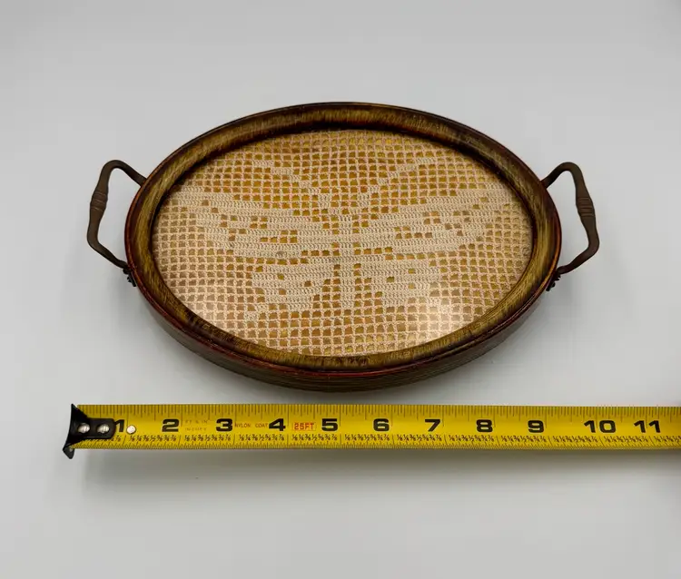 Vintage Oval Crocheted Butterfly Tray