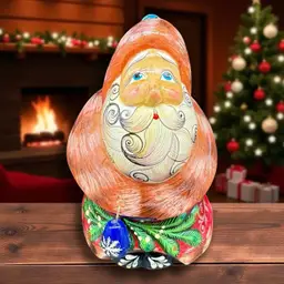 Russian Folk Art Santa Hand Carved Painted Signed Wooden Figurine Father Frost