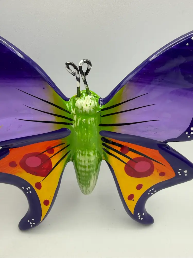 Talavera Purple Orange Butterfly Wall Hanger 8” X 7”