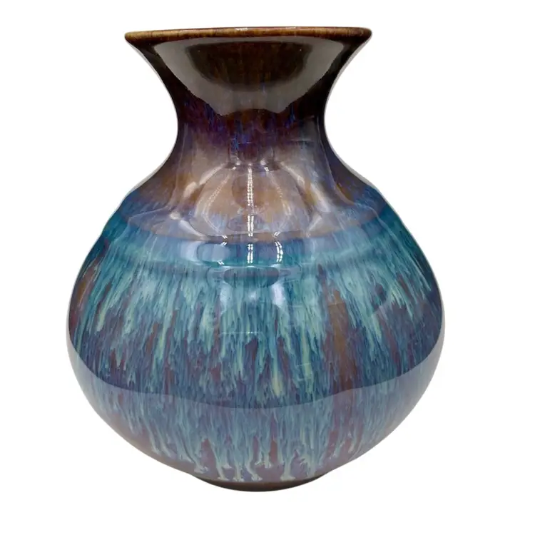 Signed Vintage Bill Campbell Studio Pottery Vase, 5.5”, Blue/Purple Drip Glaze