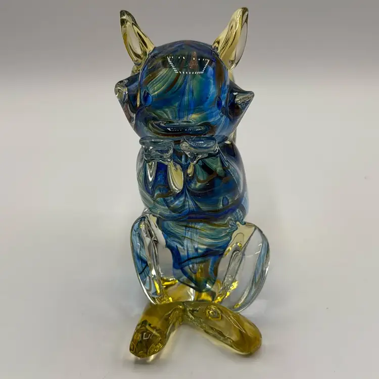Blue Yellow Art Glass Squirrel