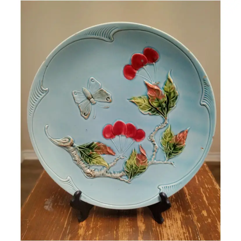 Antique Majolica Raised Relief G.S. Zell Baden German Serving Platter 10"