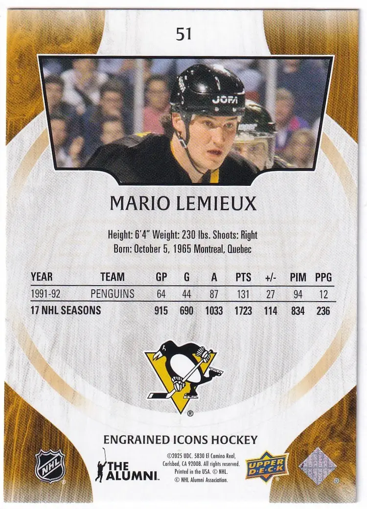 2024-25 Upper Deck Engrained Icons #51 Mario Lemieux Pittsburgh Penguins Hockey Card