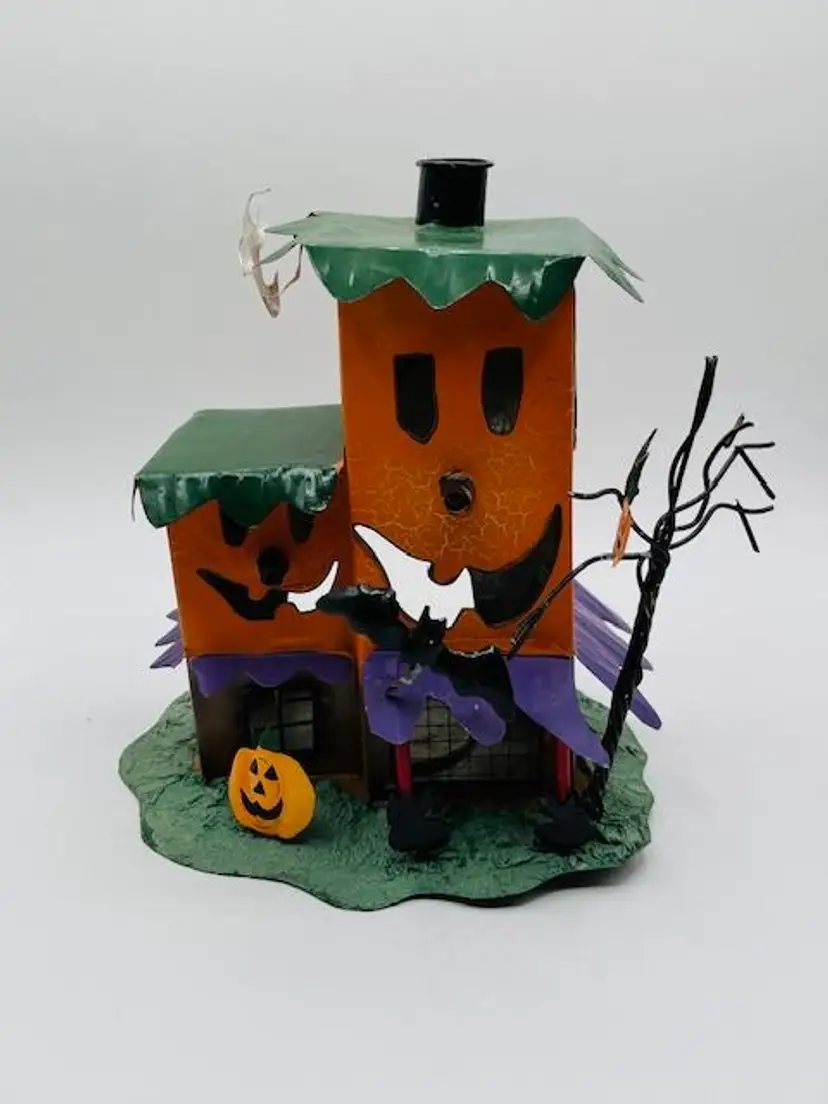 Haunted Jack O Lantern House Tealight Candle Holder Halloween Spooky Ghost Bats