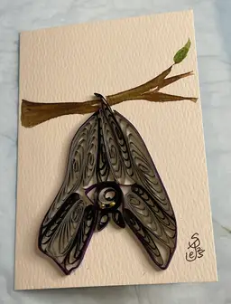 Original watercolor card with Quilled 
Bat, 3.5” x 5”, blank inside