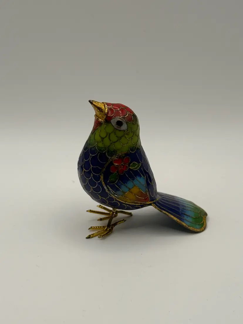 Cloisonne Bird Figurine Brass Enamel Cloisonné 2.5" Tall