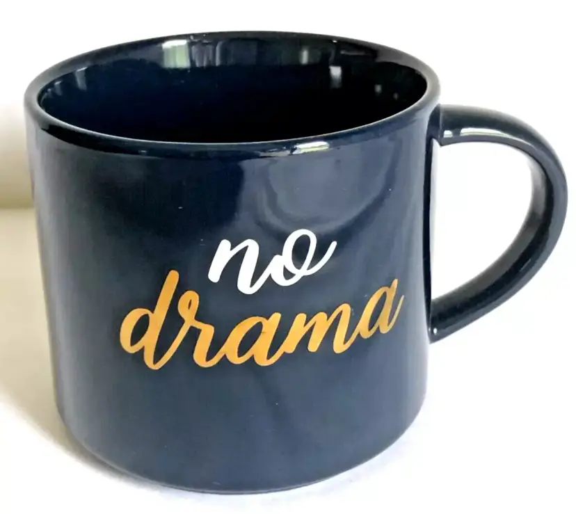 Threshold Dark Navy Blue No Drama Porcelain 12 oz. Coffee Tea Mug Cup Gold Spell