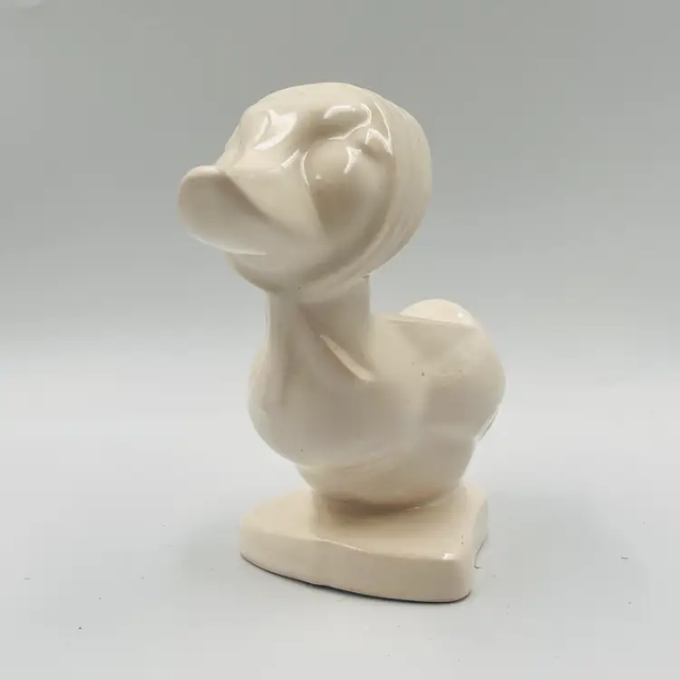 Vintage White Ceramic Duck Planter With Scarf on Head