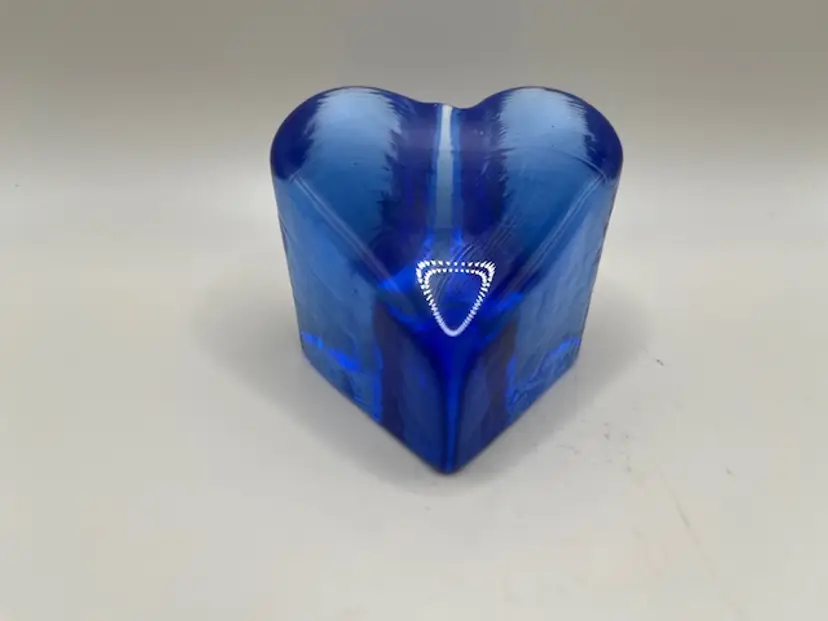 Vintage 2001 Fire & Light Cobalt Heart Paperweight