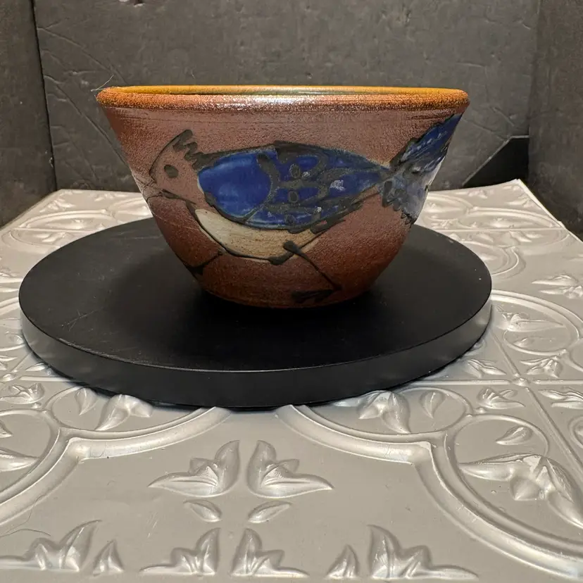 Vintage Front Avenue Pottry Blue Bird Leaf Bowl,trinkit, Decor