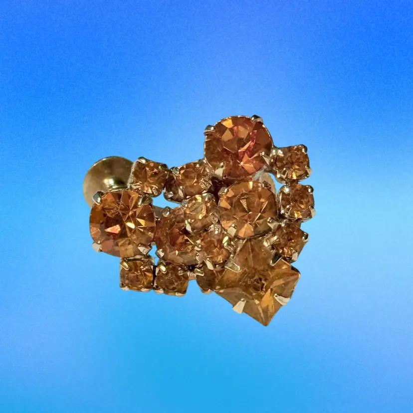 Vintage Signed Coro Orange Rhinestone Clipon Goldtone Earrings (KK)