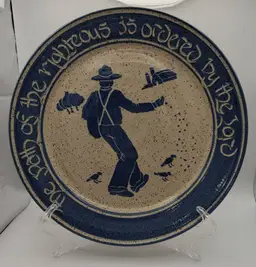 Vintage  Potter's  Mark Plate Folk Art Farmer Bible Quote Wall 1992