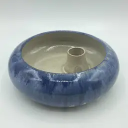 Studio Art Pottery Japanese Ikebana Vase Planter Blue Drip Glaze 5 3/4” Small