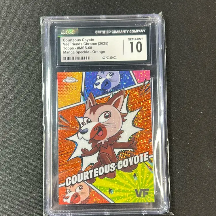 Courteous Coyote 2025 Topps VeeFriends Chrome Manga Speckle Orange /25 CGC 10