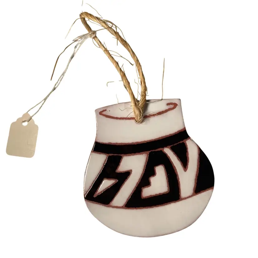 Handmade Studio Pottery Hill Country Art Tile USA Terracotta Enamel Clay Christmas Ornament, Southwestern Vase 3"