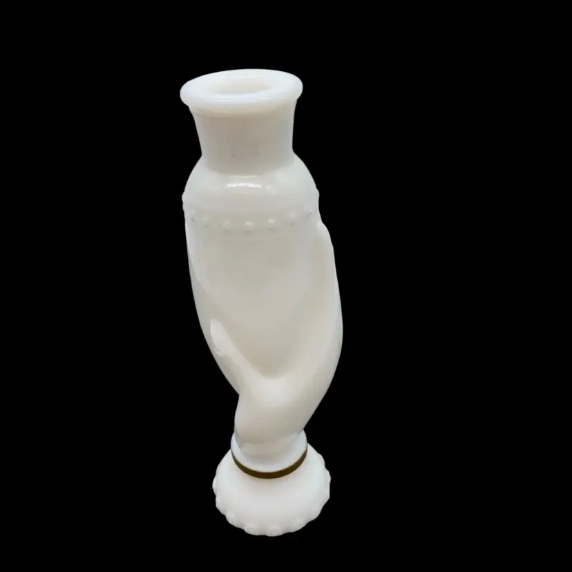 #4219 Vintage Avon milk glass hand-shaped perfume or cologne bottle.