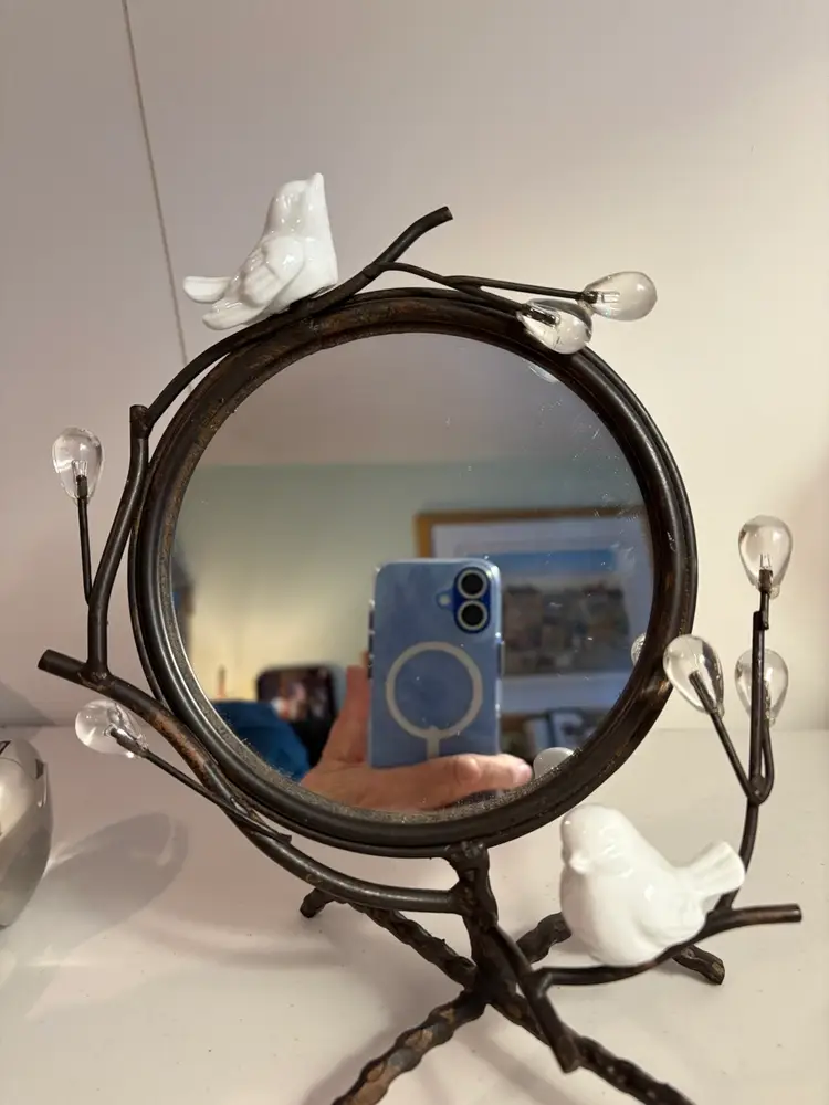 ORNATE BIRD VANITY MIRROR  METAL/BRONZE DESIGN 10” TALL