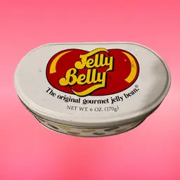 a Jelly Belly brand collectible tin container designed to hold jelly beans