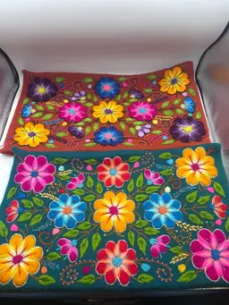 Pair Decorative Peruvian Handmade Embroidered Flowers Pillow Covers vintage