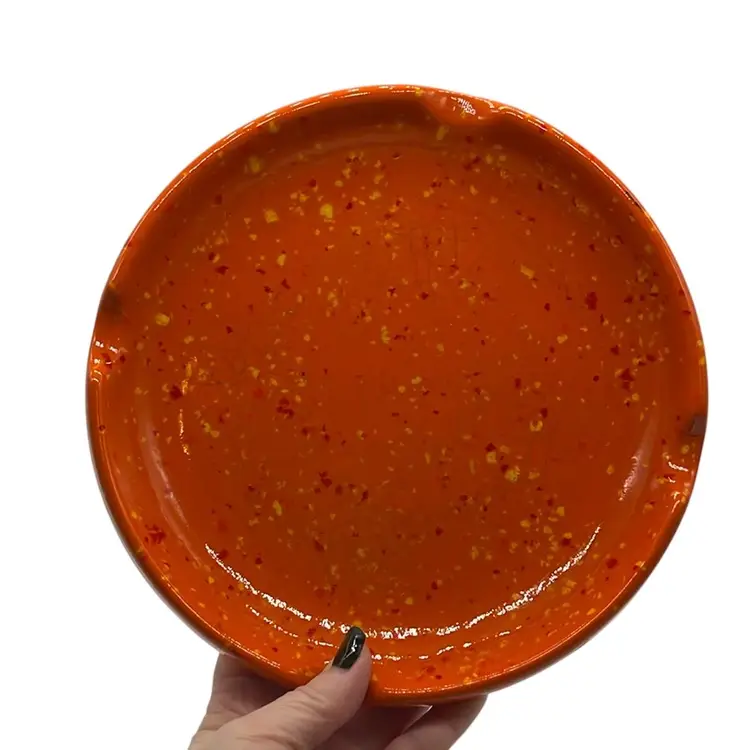 MCM Orange 1970s Speckled Ceramic Ashtray Dish | 8”