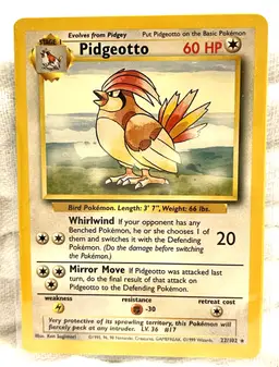 🔥1999 Pokemon TCG Pidgeotto Base Set #22/102 Non-Holo Rare NM/MINT-NEVER PLAYED!