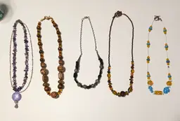 Handmade Semi Precious Stone/Gla/Wood/Metal Lot of 5 Necklaces