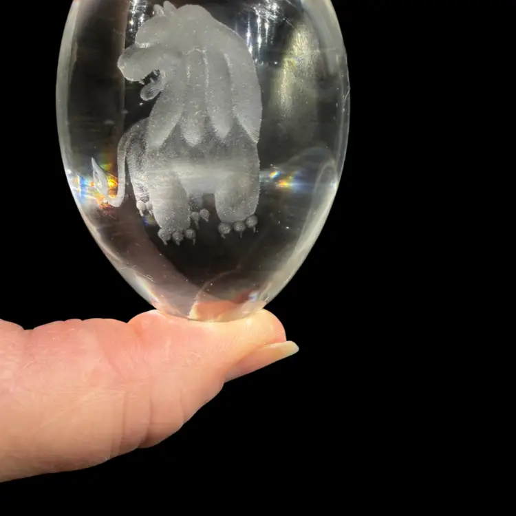 Lead Crystal EGG Paperweight Astrology Leo Lion 1960's EKENAS Sweden Helkristall