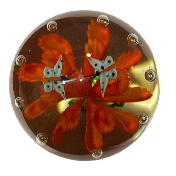 “Butterfly Frolic” Vintage Lampwork Art Glass Magnum Paperweight - 4.25”