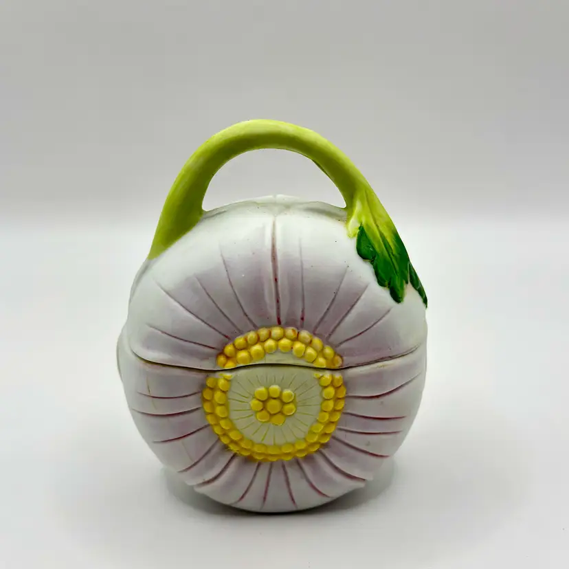 Vintage 1984 Hand Painted Sunflower Trinket Box Lidded, by Lefton, Made in Taiwan, MPN 04095