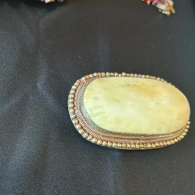 white stone and silver tone handmade belt buckle unmarked
