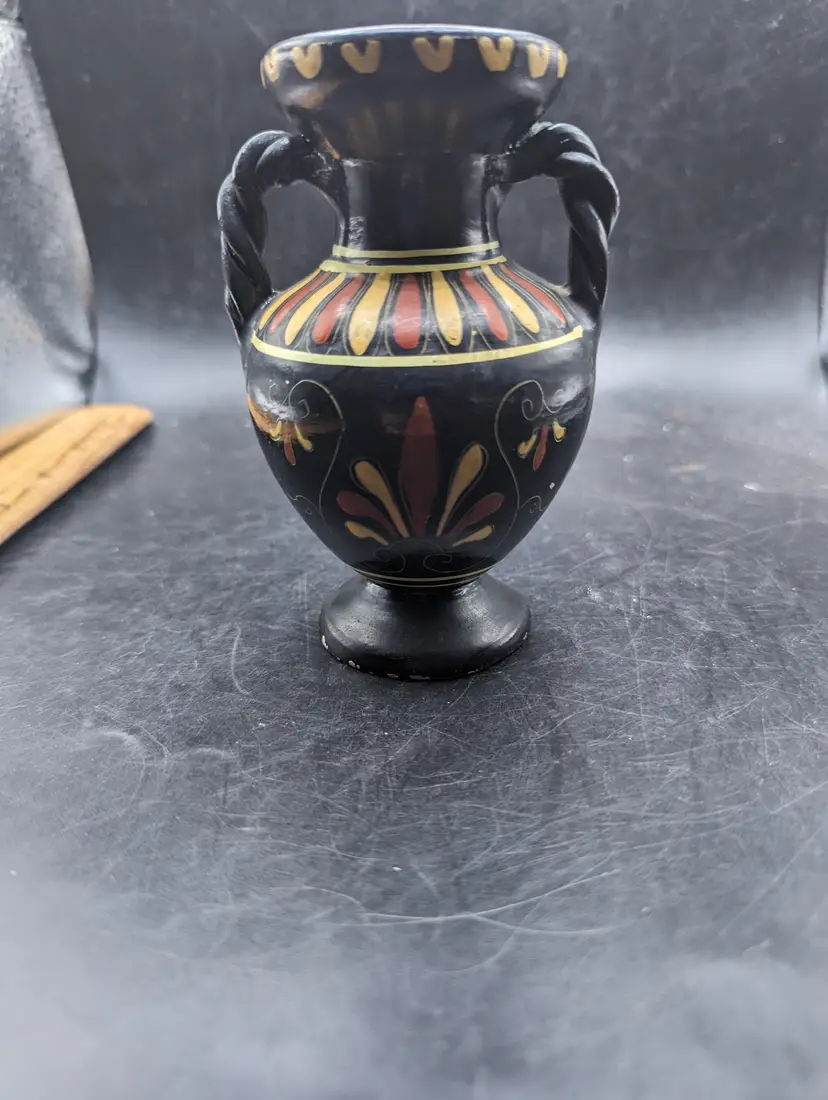 Vintage Hand Made Hand Painted Made in Greece Small Terracotta Vase