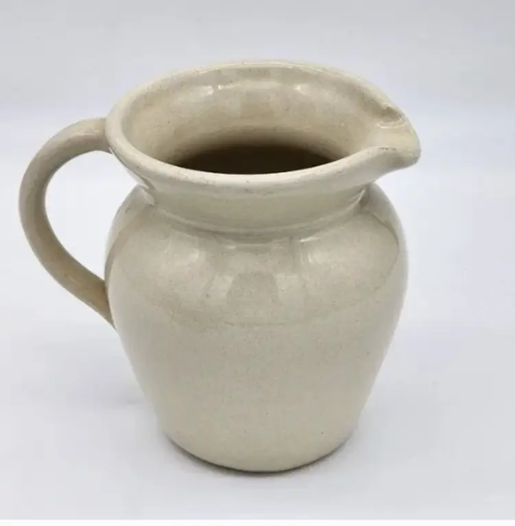 P.R. Paul Storie Pottery 6" Water Pitcher Jug Floral Heart Texas Pottery