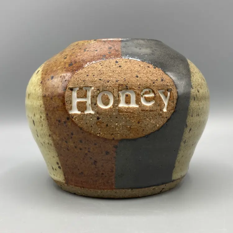 Honey Pottery Vase or Trinket Jar - Signed