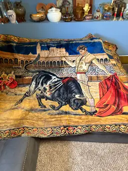 Vintage Velvet Bull Fighter Matador Wall Hanging  37" x 20" Made In Italy