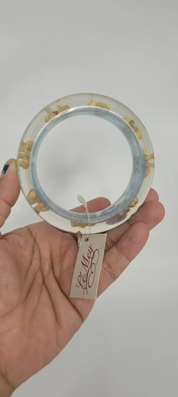 Lucite Thick Bangel Bracelet Clouds & Flowers