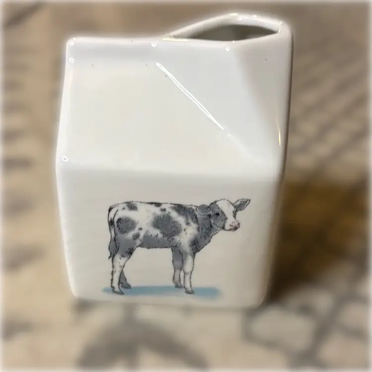 Ceramic Milk Carton Cow Creamer - 4.5” tall and 3.25” wide