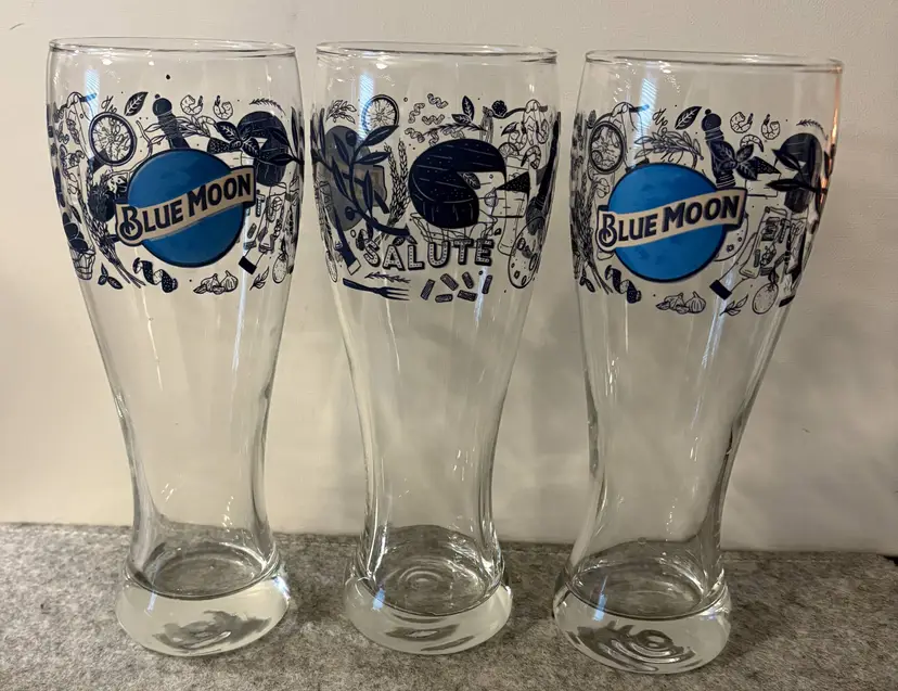 3 Blue Moon Beer Salute Pilsners  9" Tall  # 3186