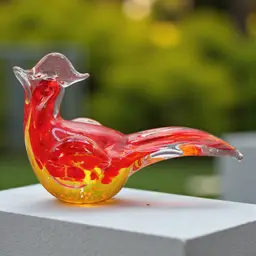 Hand Blown Mexican Art Glass Bird Sculpture Red Orange Yellow Sommerso Style Figurine 9”x5”