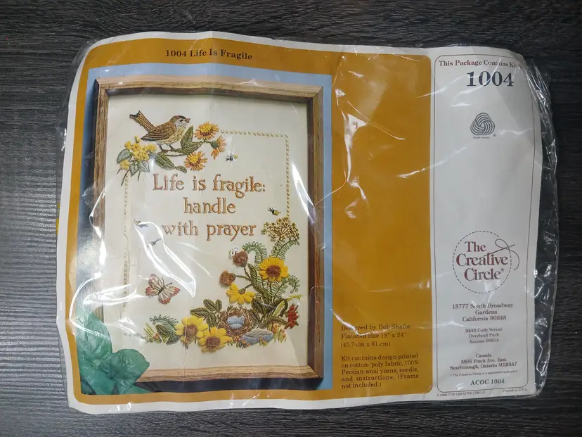 The Creative Circle 1004 Life is Fragile Hand Embroidery Kit Needlecraft