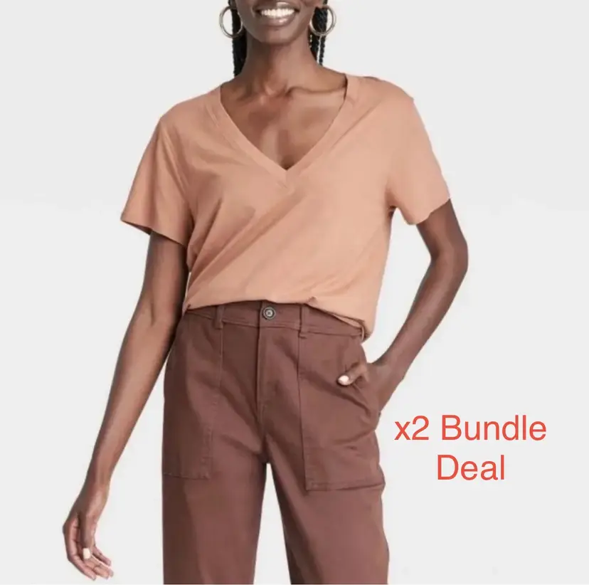 A New Day Short Sleeve V-Neck T-Shirt Bundle(x2) Sz Large NEW