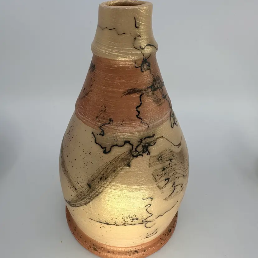 Raku Peachy Colored Vase Marked 8.25”