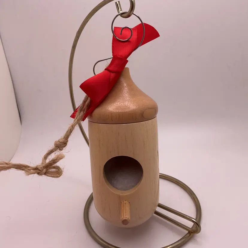 POW4 Wood Bird House Ornament 5.25”