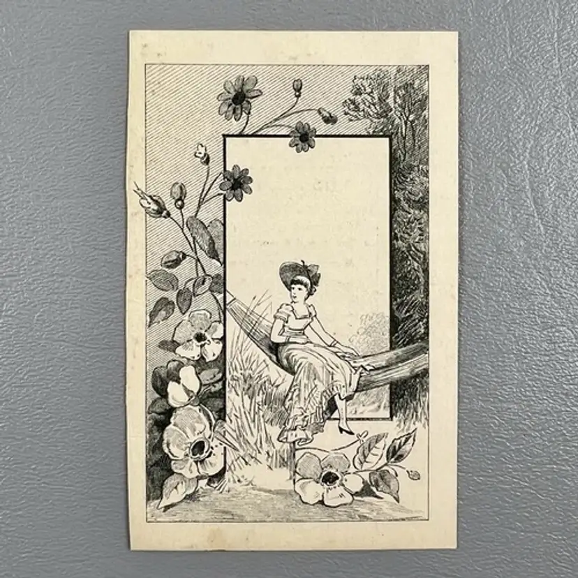Victorian 1882 Trade Card Steamer Empire State  Woman Hammock Flowers 4.25x2.5"
