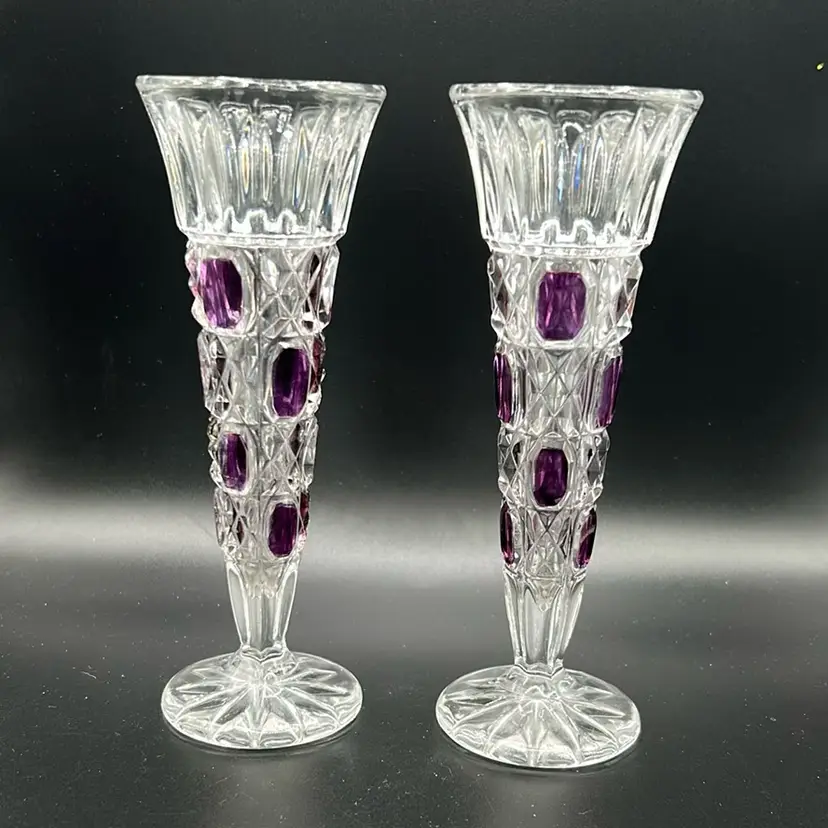 Clear And Amethyst Flashed Crystal Bud Vase