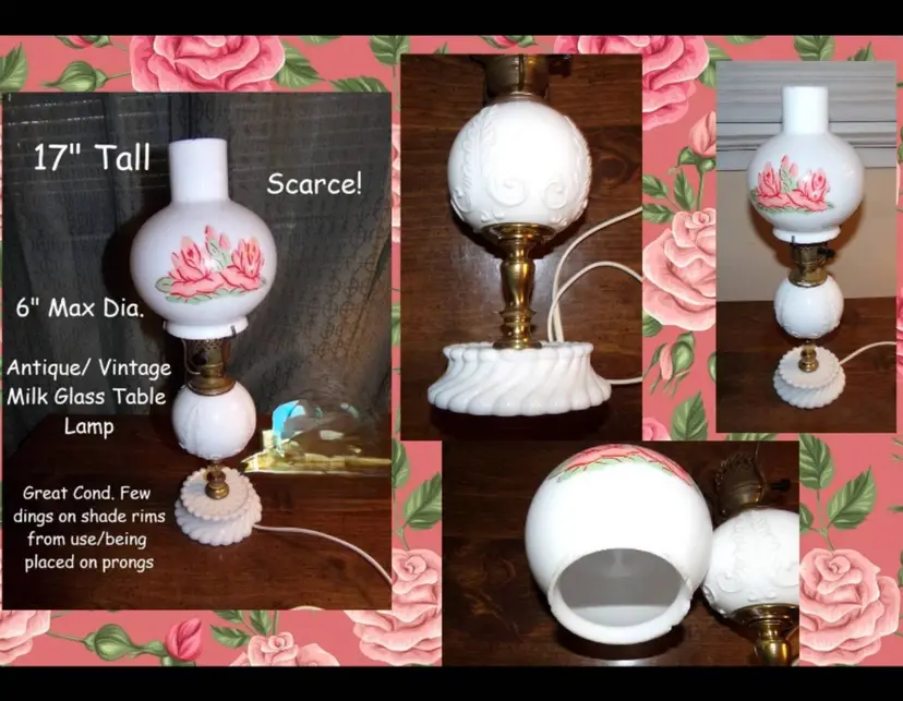 Vintage Hand Painted Milk Glass Lamp