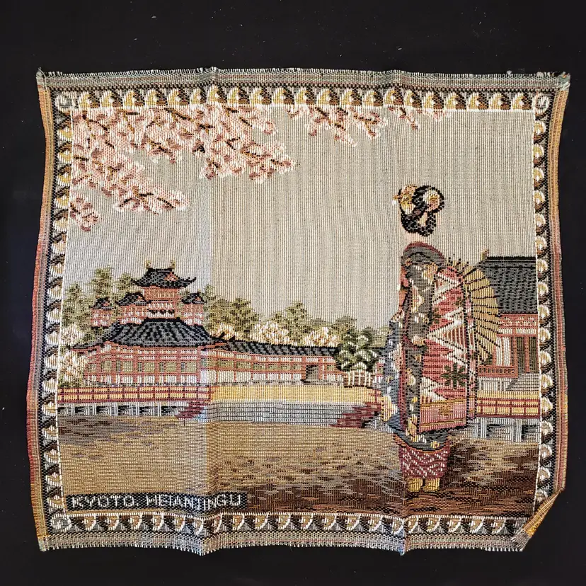 Nishijin Gobelin Tapestry Woven Kyoto Geisha Japanese folded in box Vintage
