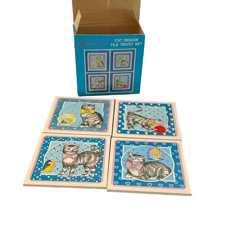Cat Design Tile 4 Trivet Set